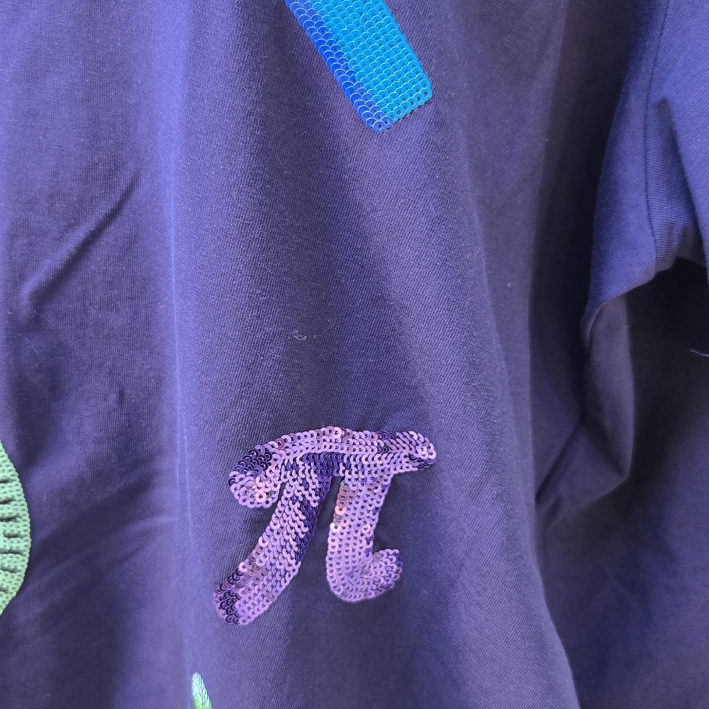 Really Rex Boutique Navy Math Symbols Sequin Graphic Tee NWOT - Picture 5 of 11